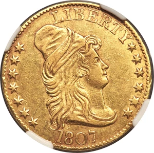 image for: 1807 $5 Bust Right, BD-6, High R.4, AU53 NGC....