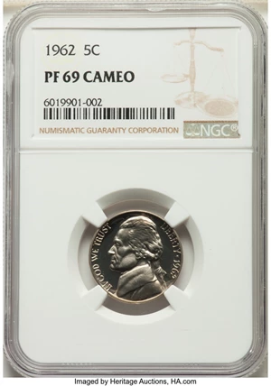 image for: 1962 5C PR69 Cameo NGC. NGC Census: (180/0). PCGS Population: (45/0). ...
