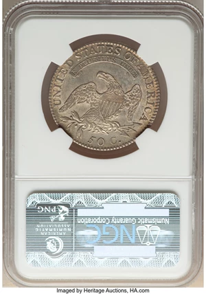image for: 1819/8 50C Large 9, O-103, R.5, AU55 NGC. NGC Census: (3/0). PCGS Population: (1/2). CDN: $1,560 Whsle. Bid for NGC/PCGS AU...