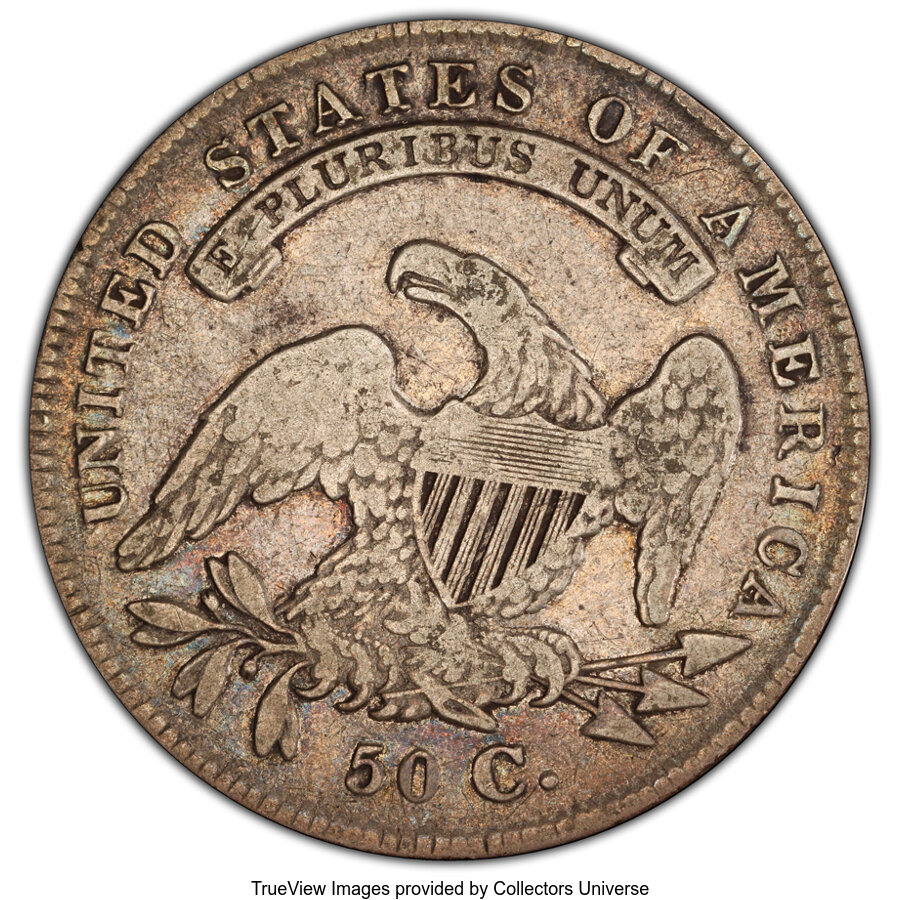 image for: 1834 50C Small Date, Small Letters, O-109, R.1, VF25 PCGS. PCGS Population: (1/35 and 0/1+). NGC Census: (0/47 and 0/0+). C...