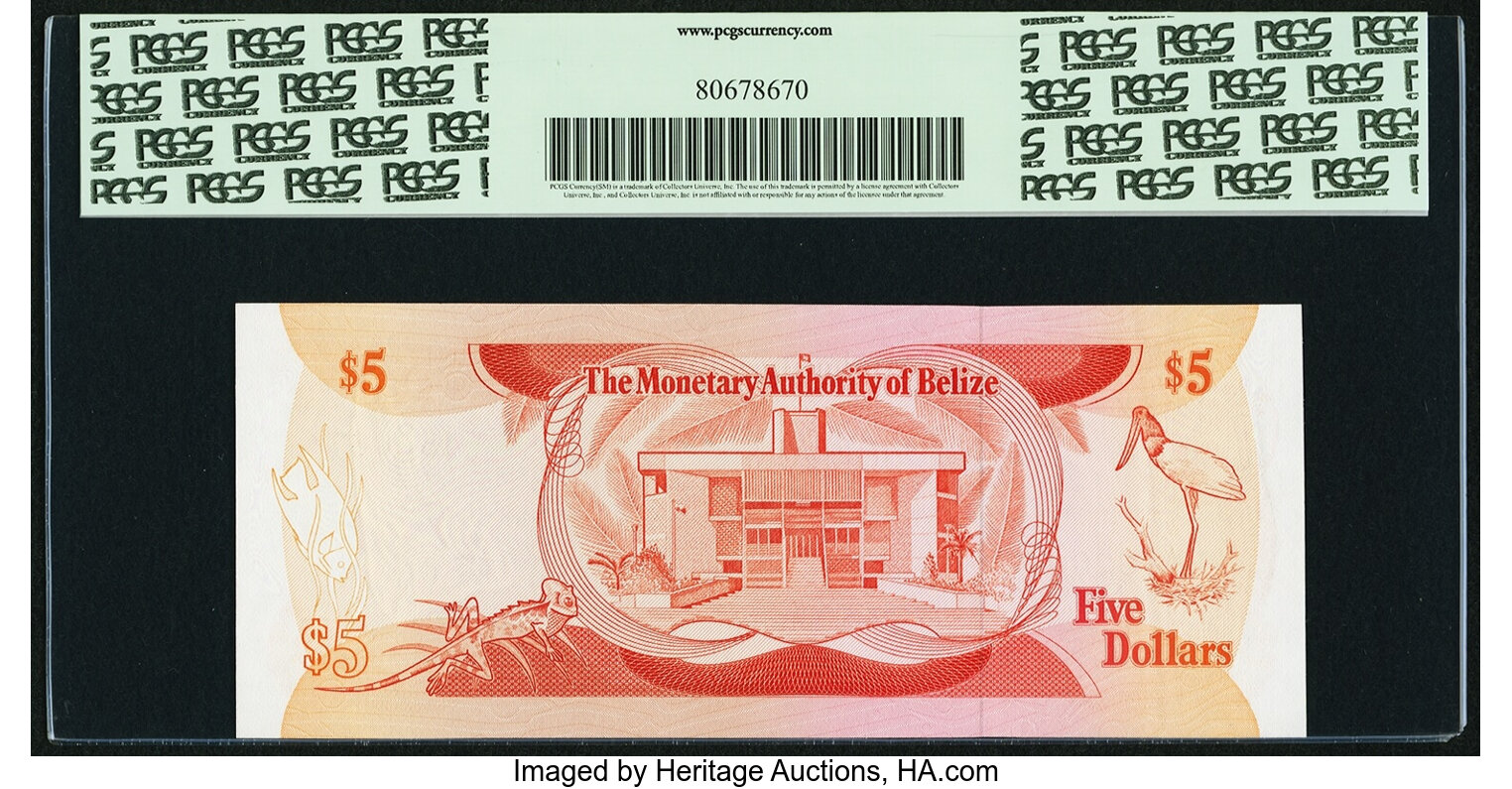 image for: Belize  5 dollars (B202a)