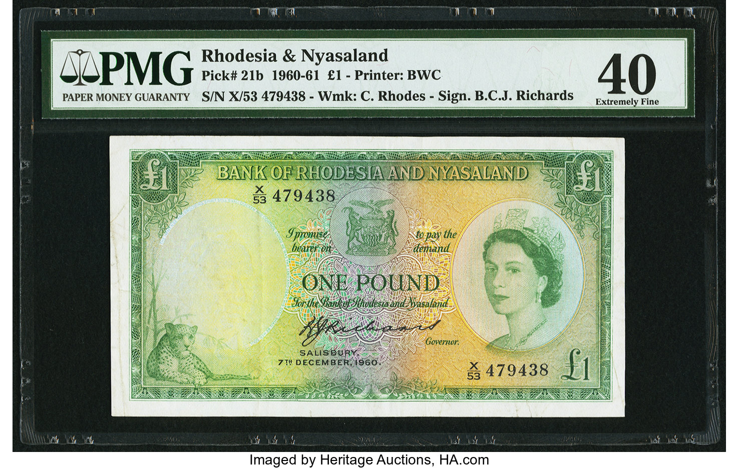 image for: Rhodesia and Nyasaland  1 pound(B102a24)