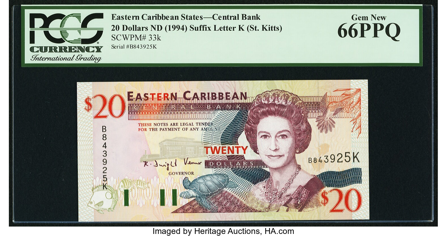 image for: East Caribbean States  20 dollars (B217v)