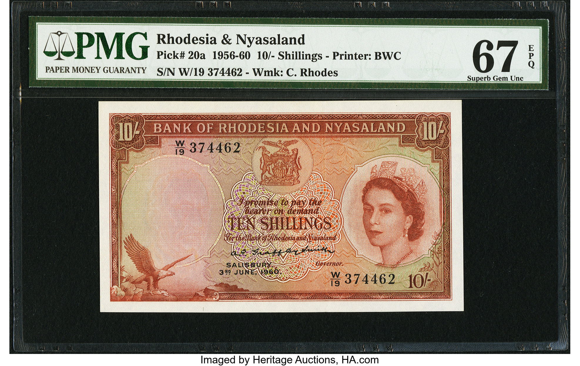 image for: Rhodesia and Nyasaland  10 shillings(B101b21s)