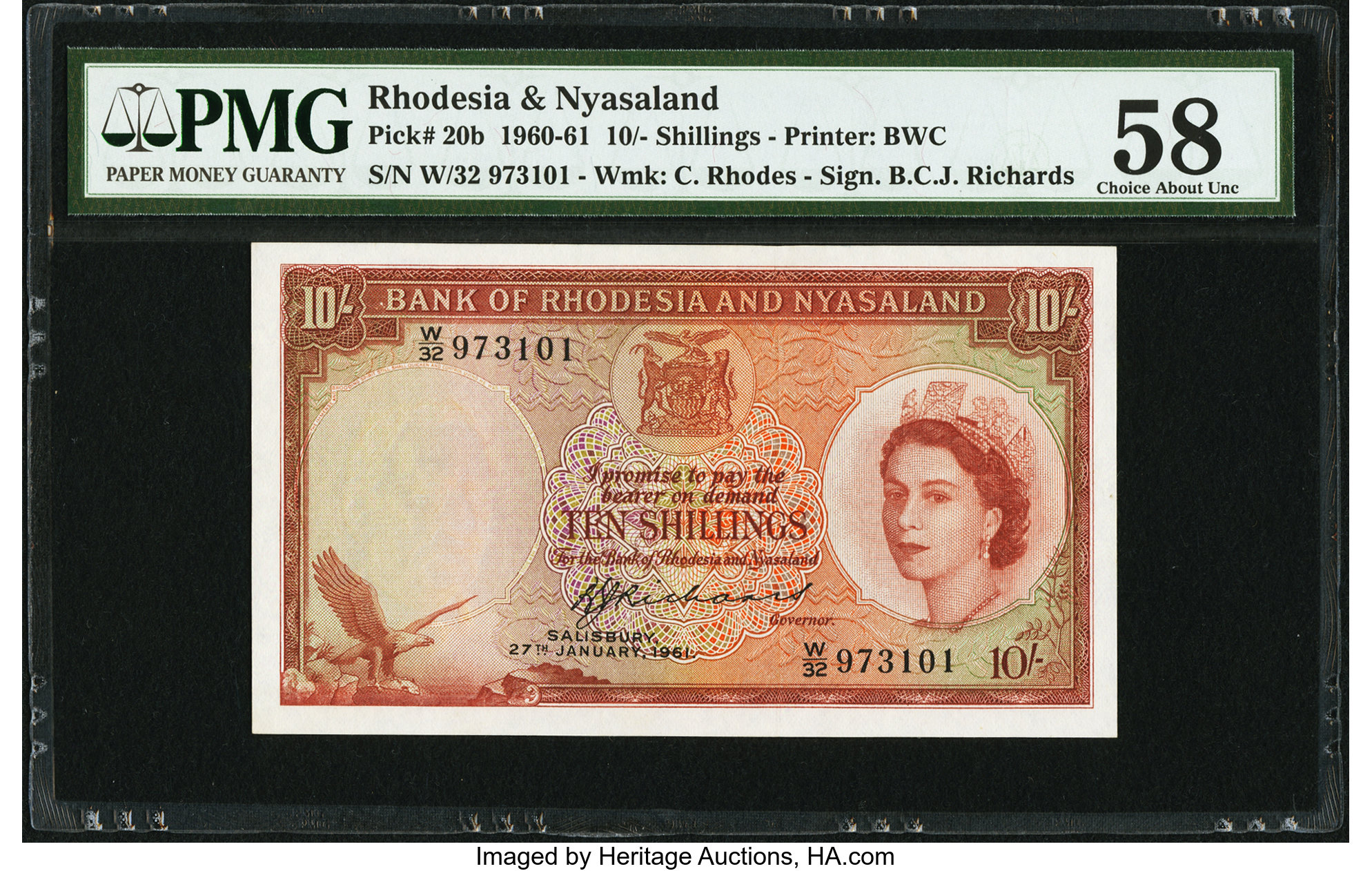 image for: Rhodesia and Nyasaland  10 shillings(B101a5s)