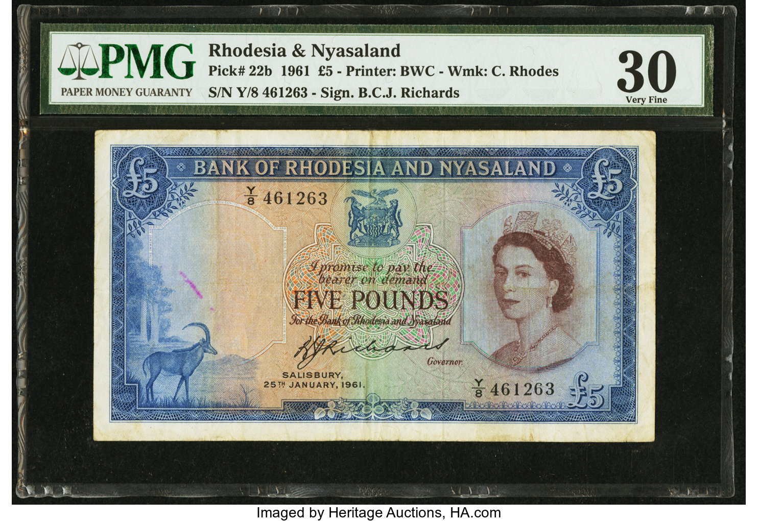 image for: Rhodesia and Nyasaland  5 pounds(B103a1as2)