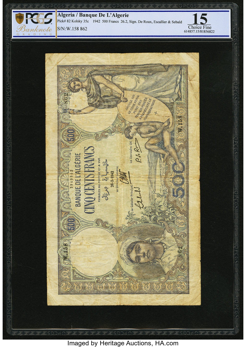 image for: Algeria  500 francs(B128c)
