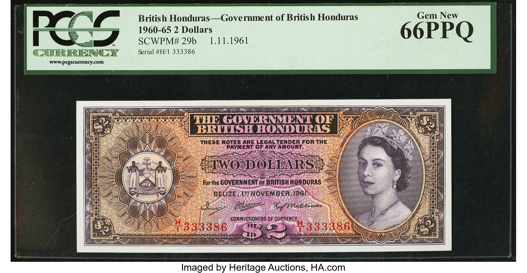 image for: British Honduras  2 dollars (B128a)
