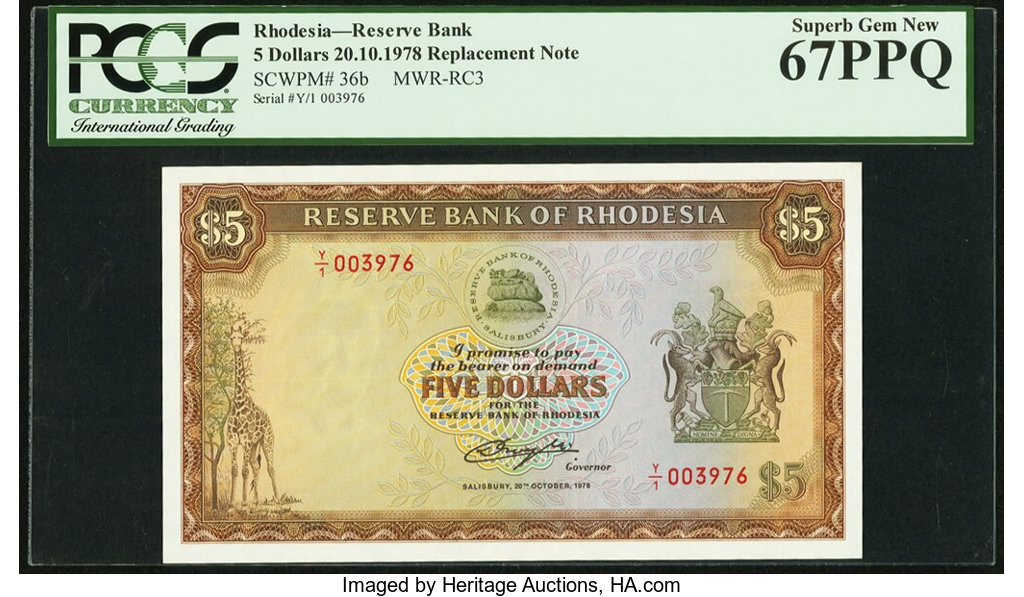 image for: Rhodesia  5 dollars(B109c)