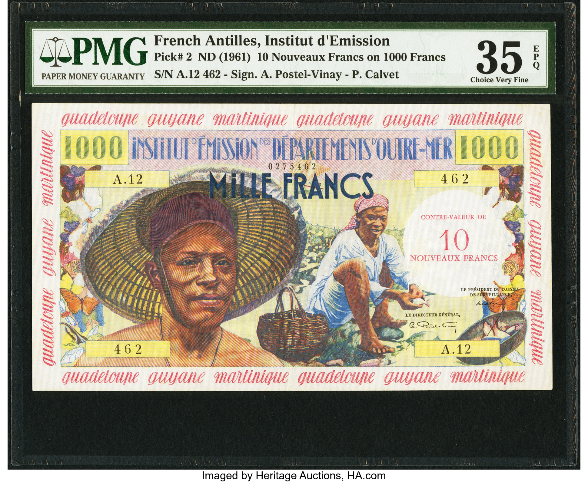 image for: French Antilles  10 nouveaux francs on 1,000 francs (B102as2)