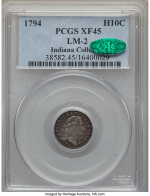 image for: 1794 H10C V-2, LM-2, R.5, XF45 PCGS. CAC....