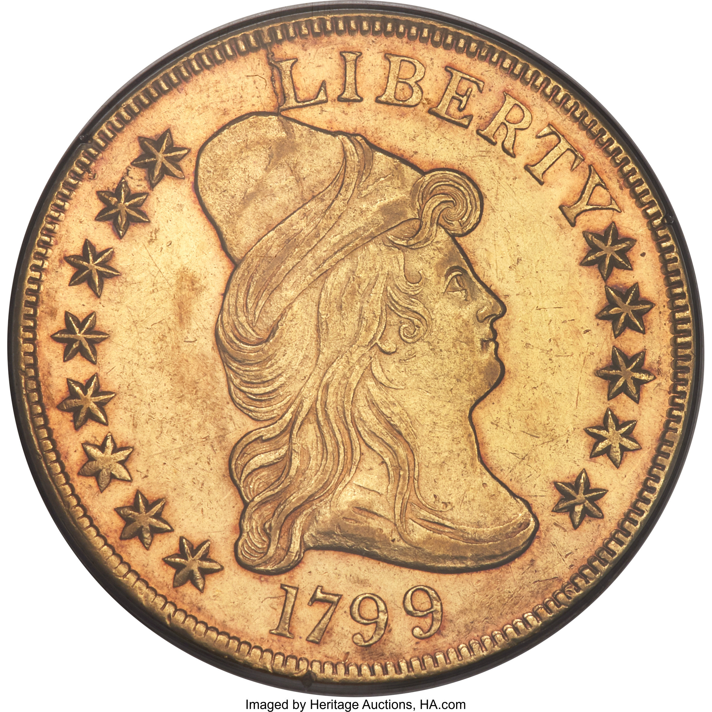 image for: 1799 $10 Small Obverse Stars, BD-2, High R.5, AU50 PCGS....