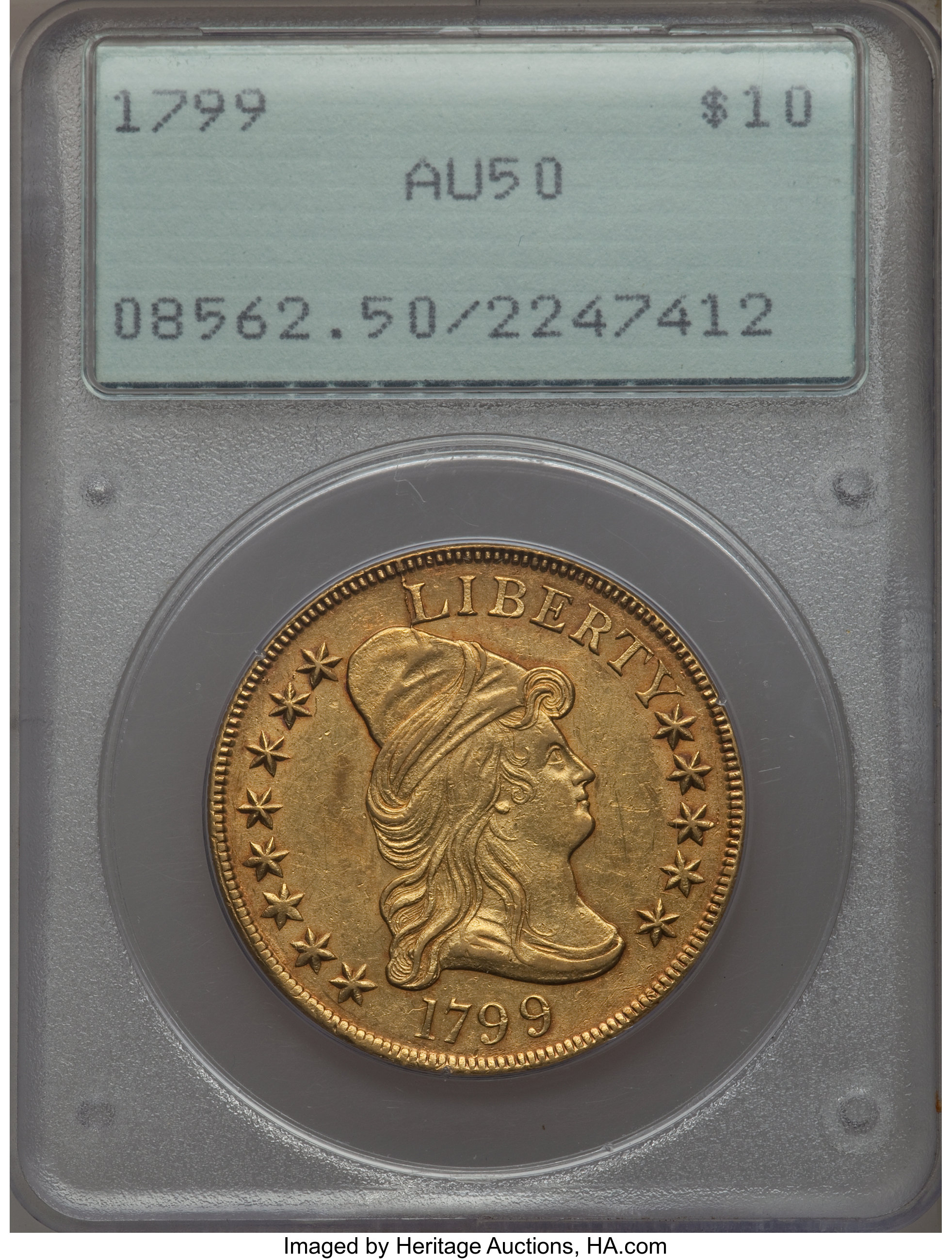 image for: 1799 $10 Small Obverse Stars, BD-2, High R.5, AU50 PCGS....