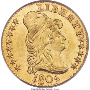 image for: 1804 $5 Small Over Large 8, BD-7, R.4, AU50 PCGS....