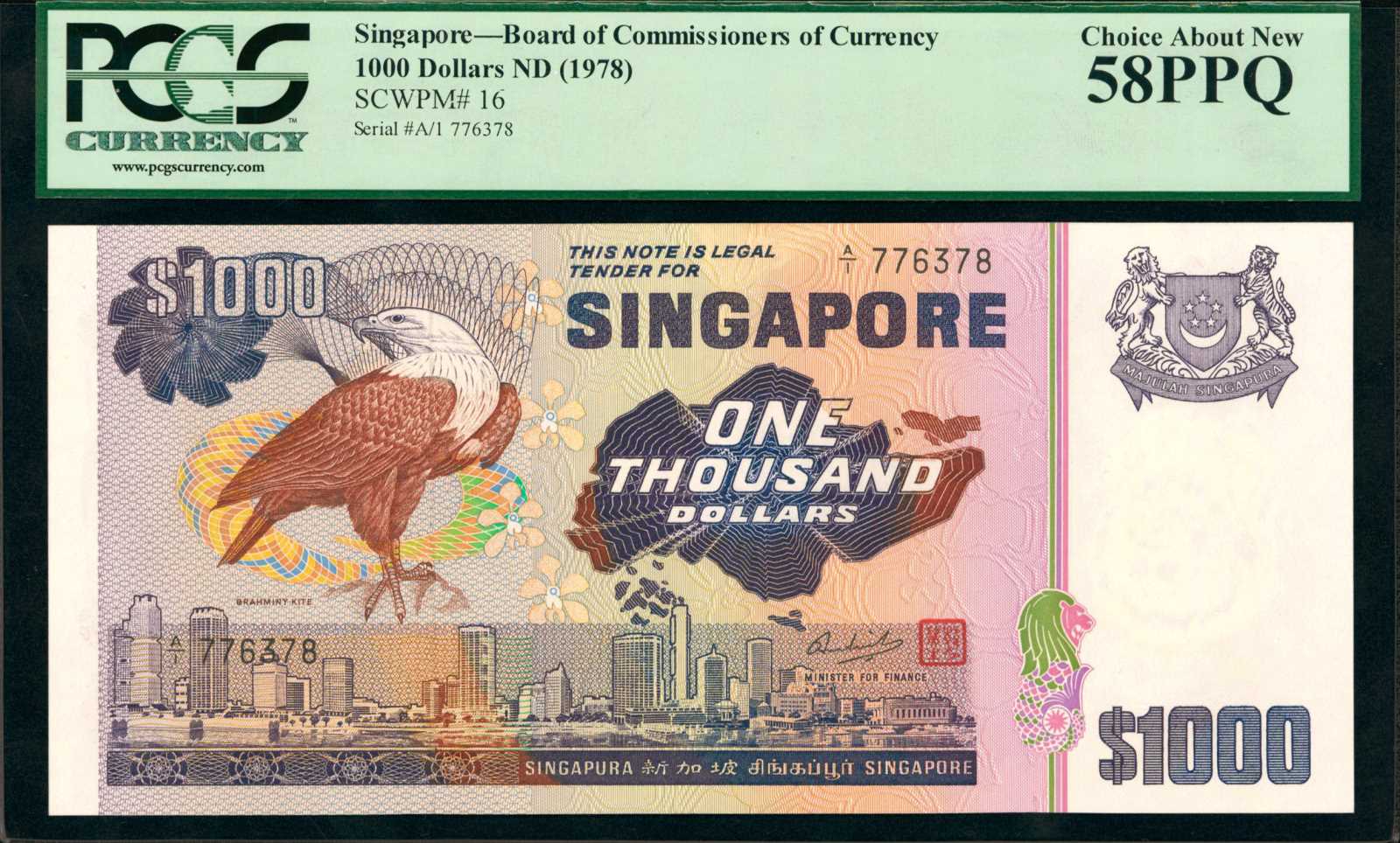 image for: Singapore  1,000 dollars (B117az)