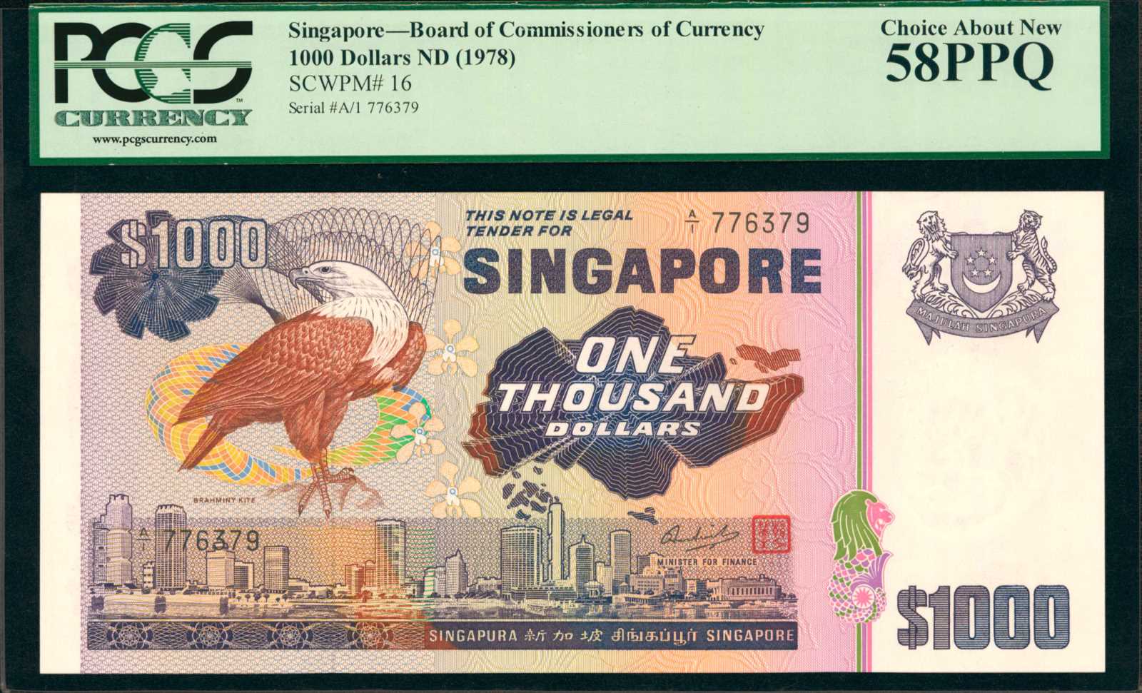 image for: Singapore  1,000 dollars (B117as)