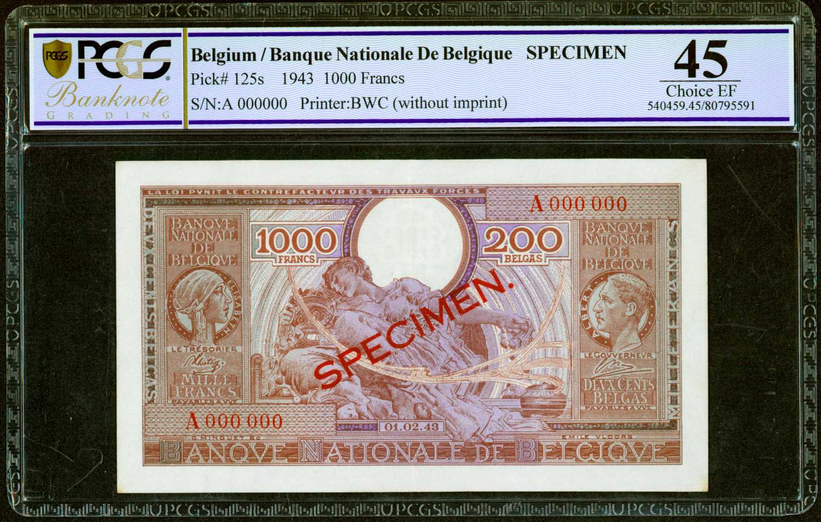 image for: Belgium  1,000 francs = 200 belgas (B573a)