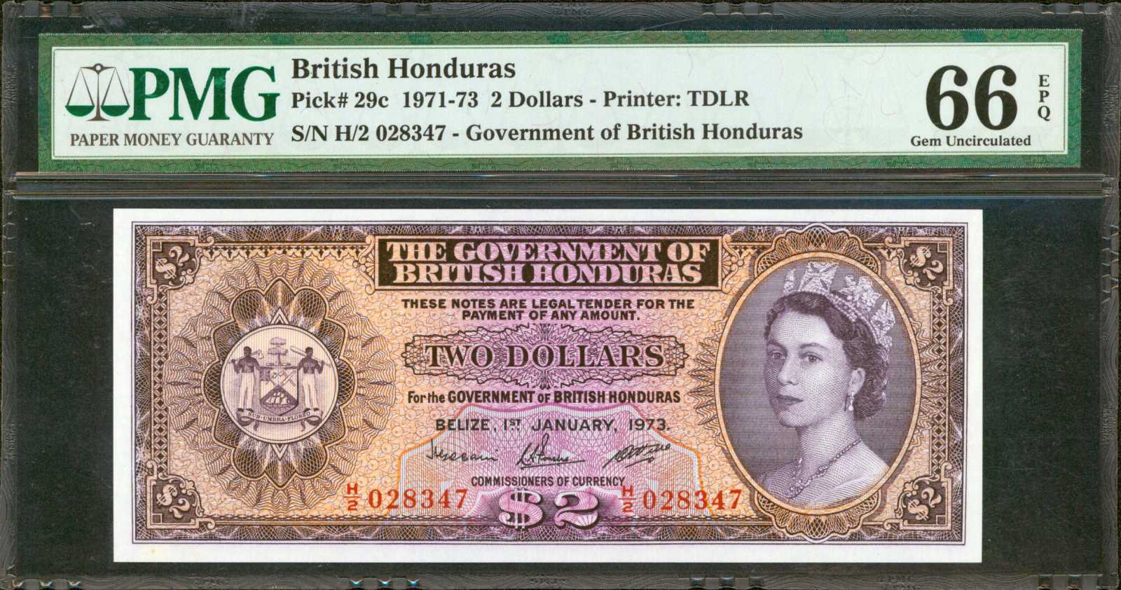 image for: British Honduras  2 dollars (B128a)