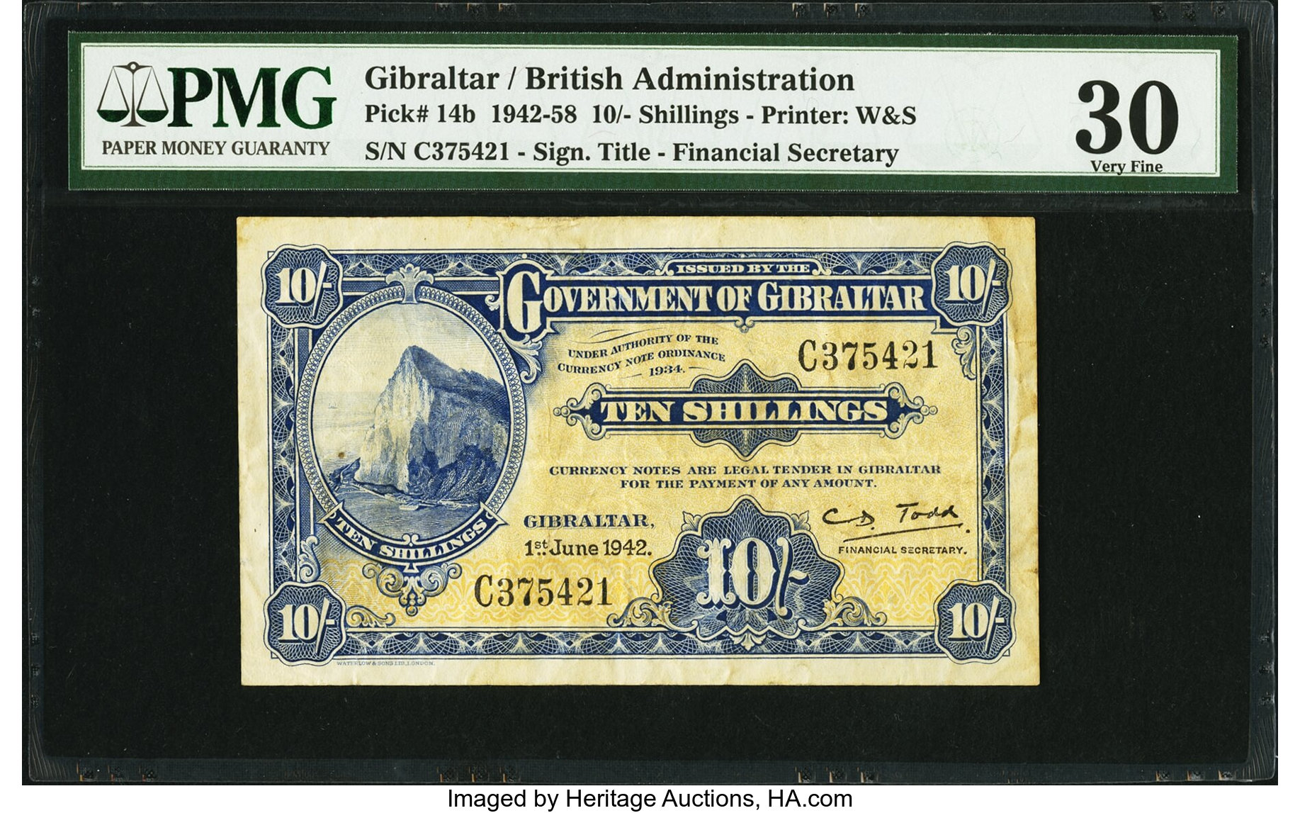 image for: Gibraltar  10 shillings (B112d)