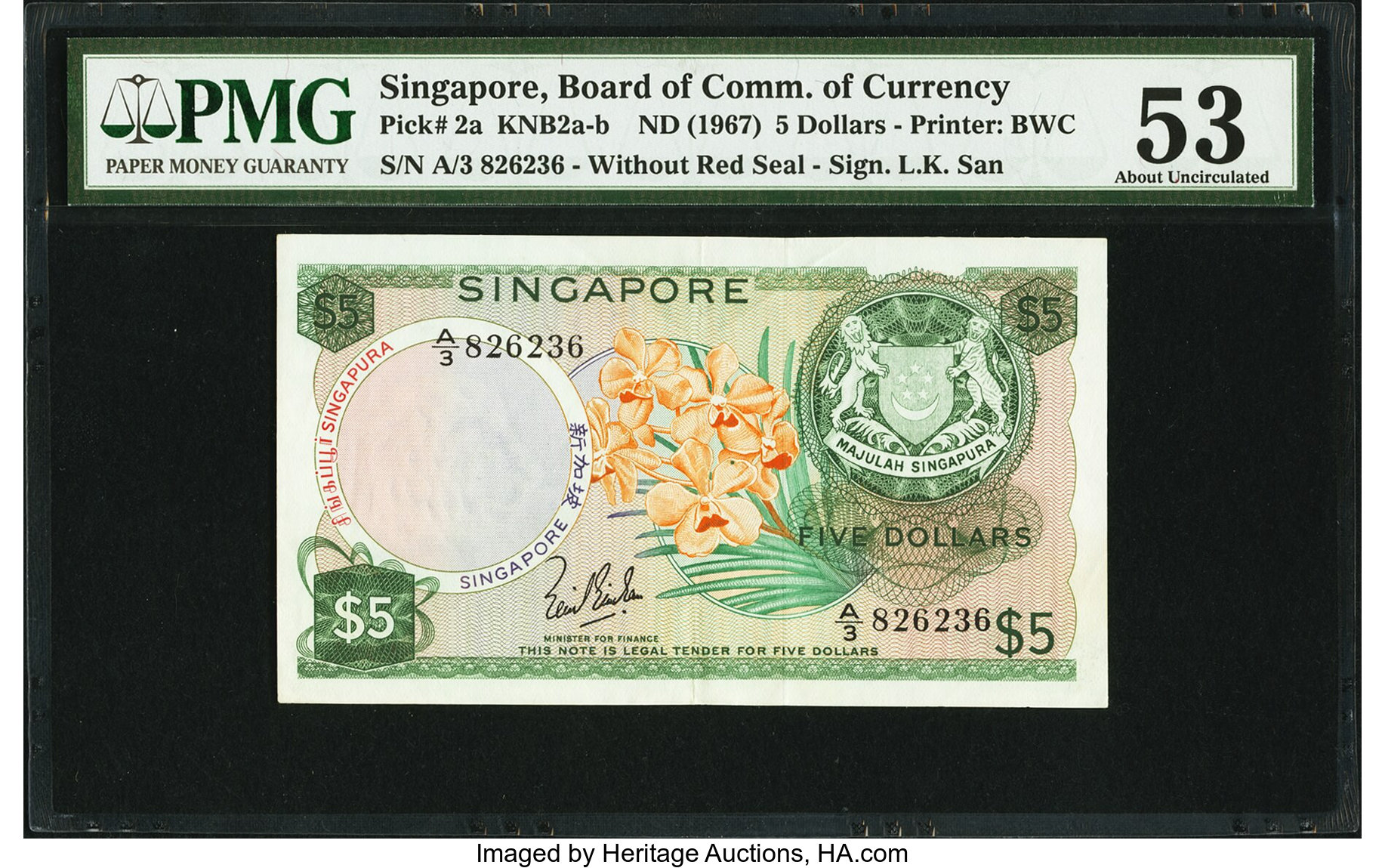 image for: Singapore  5 dollars (B102cs)