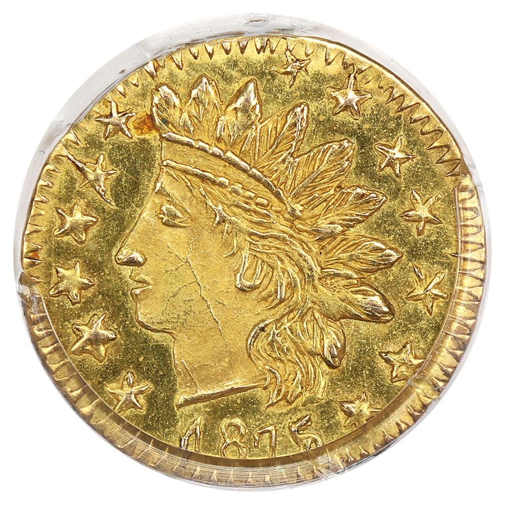image for: 1875 Cal. Gold 25c PCGS MS64 PL (BG-878)