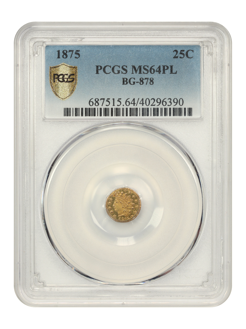 image for: 1875 Cal. Gold 25c PCGS MS64 PL (BG-878)