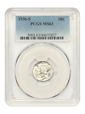 image for: 1936-S 10c PCGS MS63