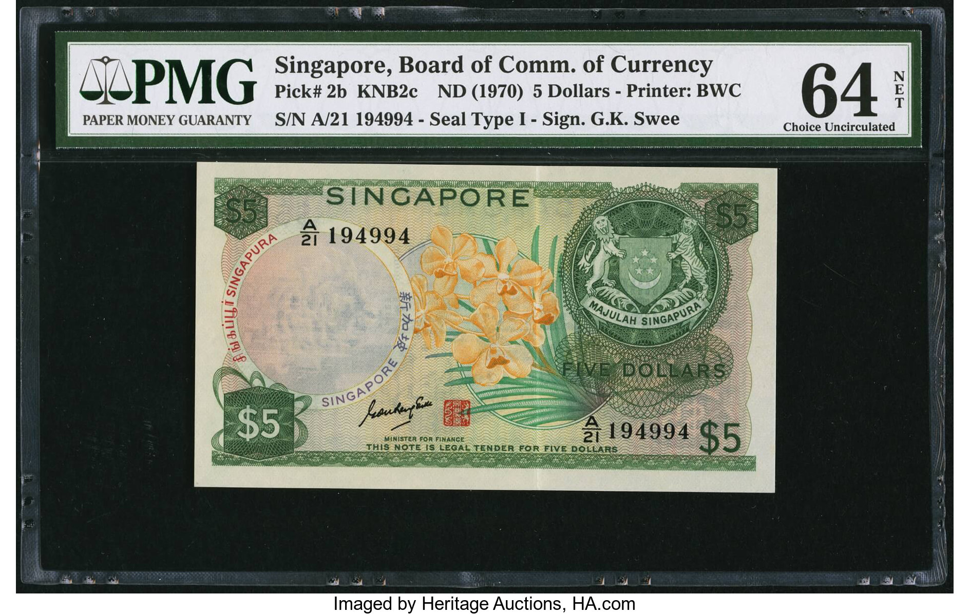 image for: Singapore  5 dollars (B102as)