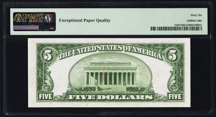 image for: Fr. 1528* $5 1928C Legal Tender Star Note. PMG Gem Uncirculated 66 EPQ....