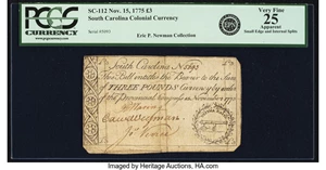 image for: South Carolina November 15, 1775 £3 PCGS Apparent Very Fine 25....