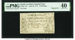 image for: South Carolina April 10, 1778 30s Remainder PMG Extremely Fine 40....