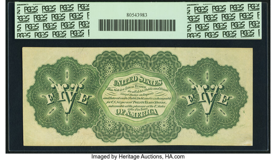image for: Fr. 61c $5 1862 Legal Tender PCGS Choice About New 55....