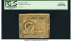 image for: Continental Currency November 29, 1775 $8 PCGS Choice New 63PPQ....
