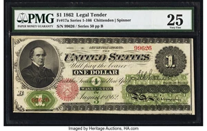 image for: Fr. 17a $1 1862 Legal Tender PMG Very Fine 25....