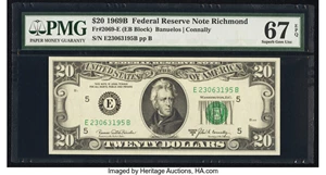 image for: Fr. 2069-E $20 1969B Federal Reserve Note. PMG Superb Gem Unc 67 EPQ....