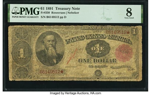 image for: Fr. 350 $1 1891 Treasury Note PMG Very Good 8....
