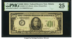 image for: Fr. 2202-F $500 1934A Federal Reserve Note. PMG Very Fine 25....