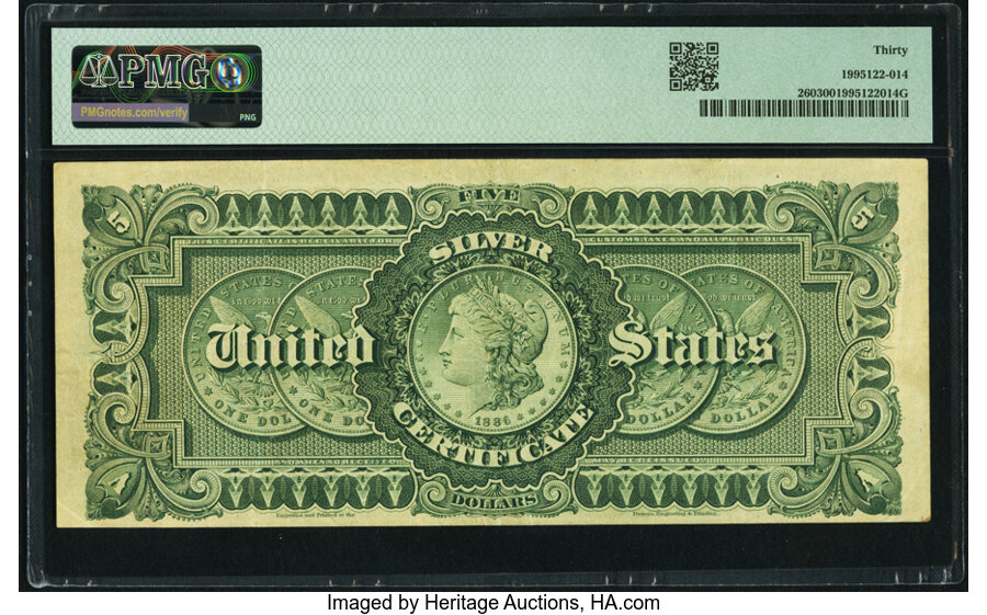 image for: Fr. 260 $5 1886 Silver Certificate PMG Very Fine 30....