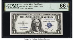 image for: Fr. 1611* $1 1935B Silver Certificate Star. PMG Gem Uncirculated 66 EPQ....