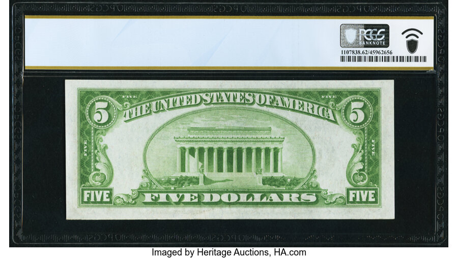 image for: Fr. 1955-B $5 1934 Federal Reserve Note. PCGS Banknote Uncirculated 62 PPQ....