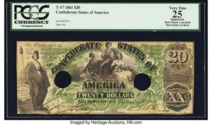 image for: T17 $20 1861 PF-2 Cr. UNL PCGS Apparent Very Fine 25, HC....