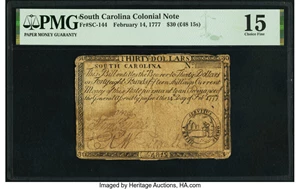 image for: South Carolina February 14, 1777 $30 PMG Choice Fine 15....