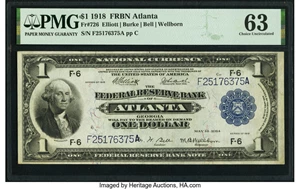 image for: Fr. 726 $1 1918 Federal Reserve Bank Note PMG Choice Uncirculated 63....
