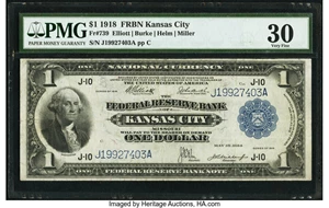 image for: Fr. 739 $1 1918 Federal Reserve Bank Note PMG Very Fine 30....