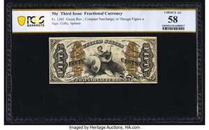 image for: Fr. 1365 50¢ Third Issue Justice PCGS Banknote Choice AU 58....