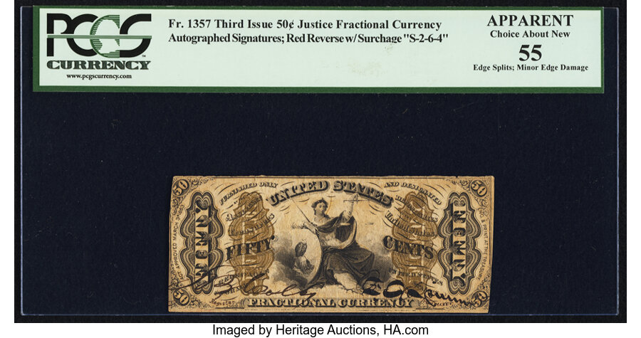 image for: Fr. 1357 50¢ Third Issue Justice PCGS Apparent Choice About New 55....