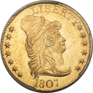 image for: 1807 $5 Bust Right, BD-6, High R.4, AU58 PCGS....