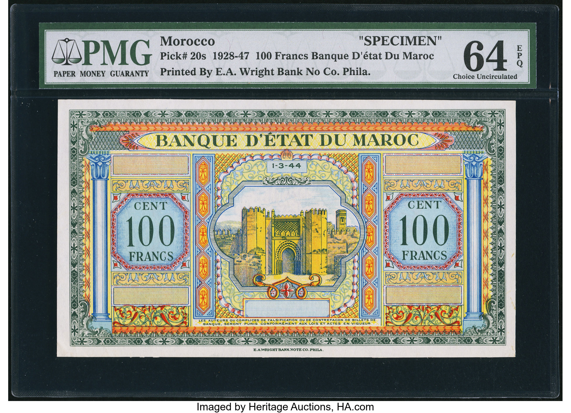 image for: Morocco  100 francs(B221b)