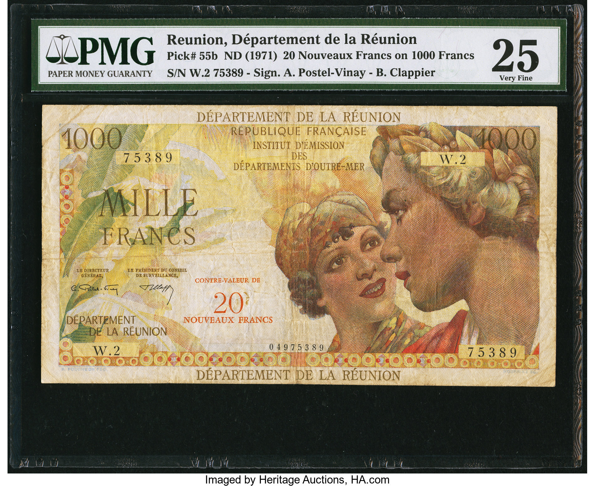 image for: Reunion  20 nouveaux francs on 1,000 francs(B507bp)