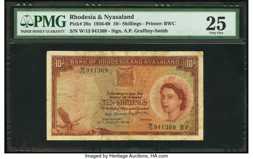 image for: Rhodesia and Nyasaland  10 shillings(B101b24s)